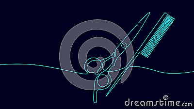 One line continuous scissors hairdresser symbol concept. Silhouette hair design image style technology icon. Digital Vector Illustration