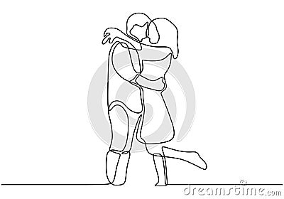 One line couple in love. Romantic continuous hand drawn sketch people. Minimalist and simplicity design. Contour lineart Stock Photo