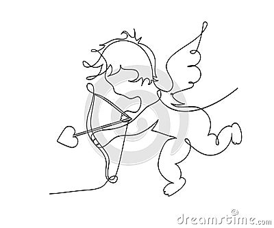 One line Cupid. Minimal Love art for 14 february Valentines day Vector Illustration