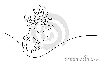 One line design silhouette of deer.hand drawn minimalism style.vector illustration. Continuous one line bouncing deer Vector Illustration