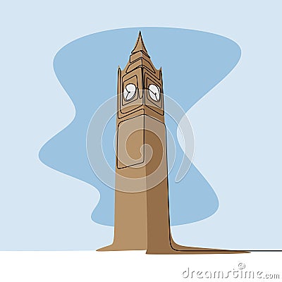 One line drawing of big ben clock tower in british london city Vector Illustration