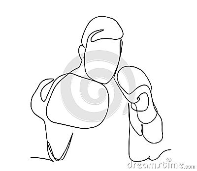 One line drawing of boxing vector. Boxer or fighter make a beat punch with hand. Sport game athlete theme.One continuous line Stock Photo