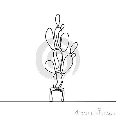 One line drawing of cactus isolated on white background Stock Photo