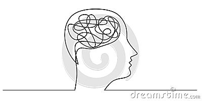 One Line Drawing of a Complex Pattern Inside a Head, Clean Design for Intricate Thoughts Vector Illustration