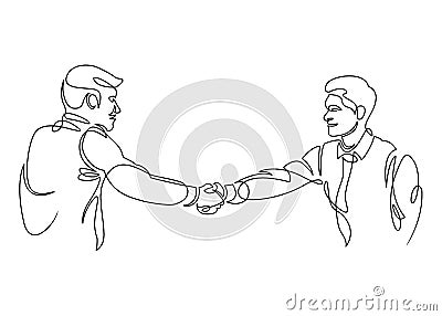 One Line Drawing or Continuous handshake businessman Vector Illustration