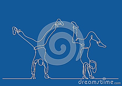 One line drawing of couple doing handstand Vector Illustration