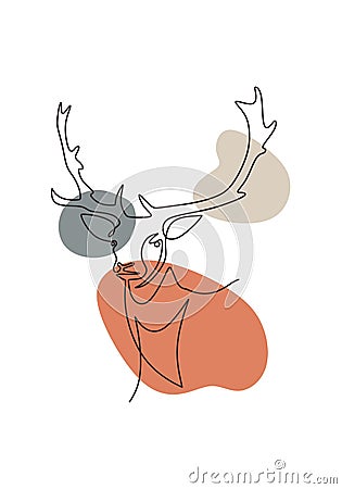 One line drawing of deer. hand drawn reindeer animal moose silhouette Vector Illustration