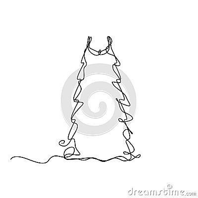 One Line Drawing Dress, Continuous Line Woman Clothes, Single Outline Beauty Gown Drawing, Woman Dress Vector Illustration