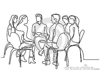 One line drawing of group of young people talking Vector Illustration