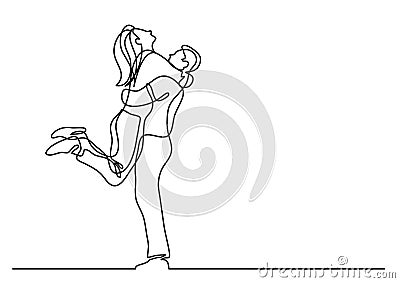 One line drawing of hugging couple Cartoon Illustration