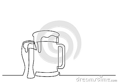 One line drawing of isolated vector object - beer pint and glass Vector Illustration