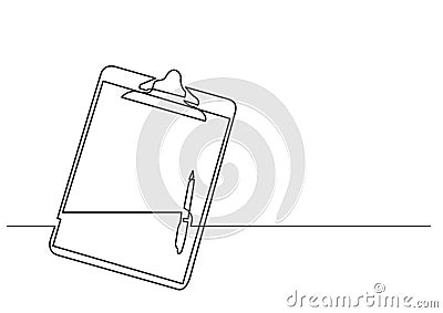 One line drawing of isolated vector object - clipboard with pen Vector Illustration