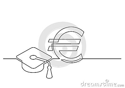 One line drawing of isolated vector object - cost of education in euro Vector Illustration