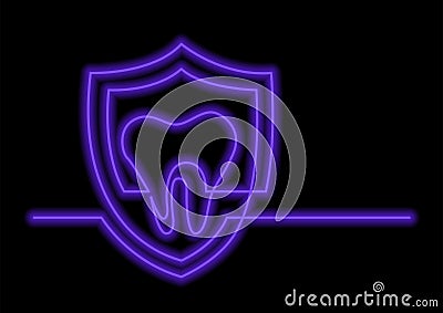 One line drawing of isolated vector object - human tooth protected with neon vector effect Vector Illustration