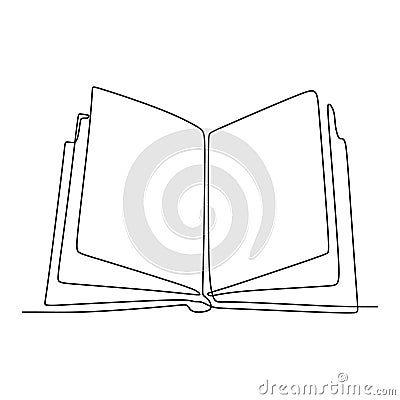 one line drawing of isolated vector object. Open book with flying pages continuous design Vector Illustration