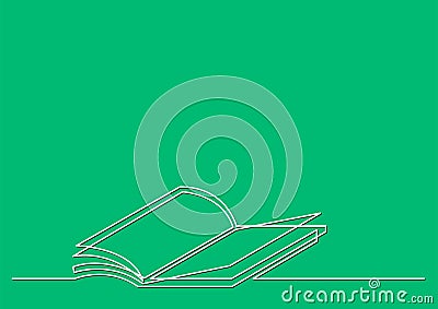 One line drawing of isolated vector object - open book with fying pages Cartoon Illustration