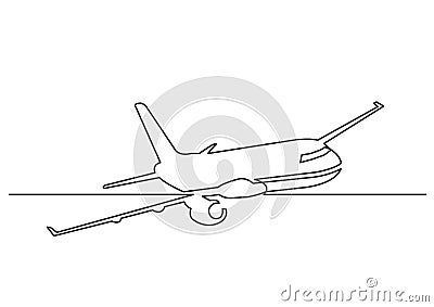 One line drawing of isolated vector object - passenger airplane Vector Illustration