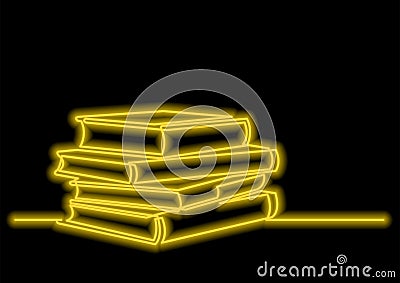 One line drawing of isolated vector object - pile of books with neon vector effect Vector Illustration