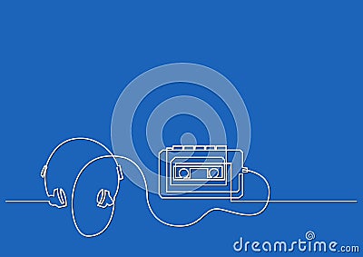 One line drawing of isolated vector object - retro portable cassette player Vector Illustration