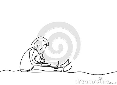 One line drawing kids read book continuous minimalist design Vector Illustration