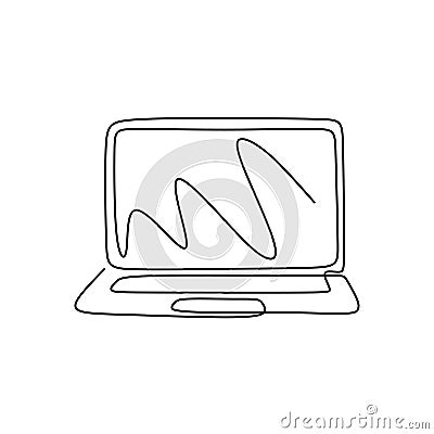One line drawing laptop notebook computer. Technology theme design illustration minimalism Vector Illustration