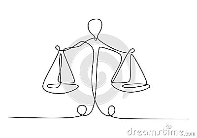 One line drawing of law balance, or Scale icon, symbol of court and firm. Vector illustration continuous hand drawn minimalism Vector Illustration