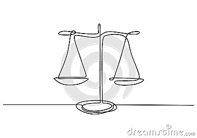 One line drawing of law balance, or Scale icon, symbol of court and firm. Vector illustration continuous hand drawn minimalism Vector Illustration