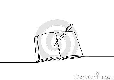 One line drawing, open book. Book on the table and ready to read. Concept of study, education and knowledge. Vector object Vector Illustration