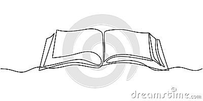 One line drawing, open book. Vector object illustration, minimalism hand drawn sketch design. Concept of study and knowledge Vector Illustration