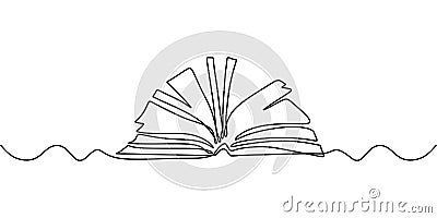 One line drawing, open book. Vector object illustration, minimalism hand drawn sketch design. Concept of study and knowledge Vector Illustration