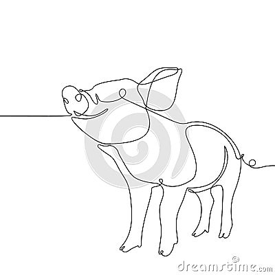 One line drawing of pig, Black and white vector minimalistic hand drawn Vector Illustration