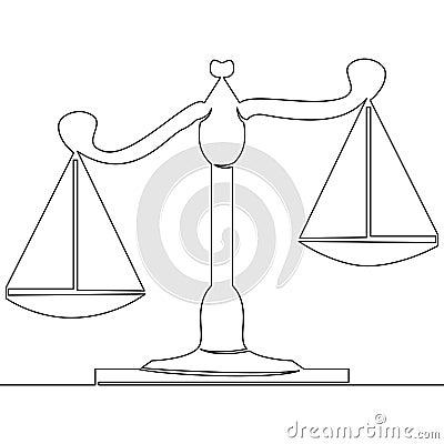 One line drawing scales courtroom concept Vector Illustration