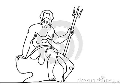 One line drawing sketch of Poseidon. Poseidon god of the sea, storms, earthquakes and horses. Was one of the Twelve Olympians in Vector Illustration
