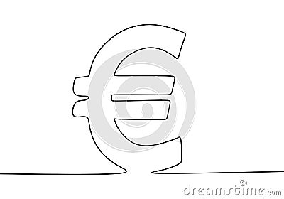 One line drawing style of a euro money sign isolated on white background. Business concept sketch of investment profit. Currency Vector Illustration