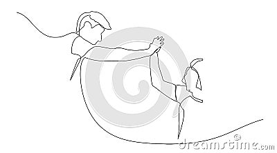 One line drawing of two young happy businessmen celebrating their successive goal with high five gesture together Vector Illustration