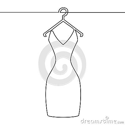 One line drawing vector woman dress on hange Vector Illustration
