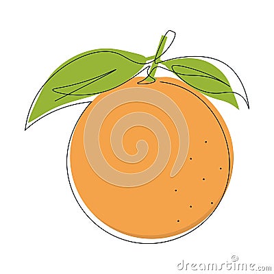 Continuous single line drawing of citrus fruit with orange color Vector Illustration