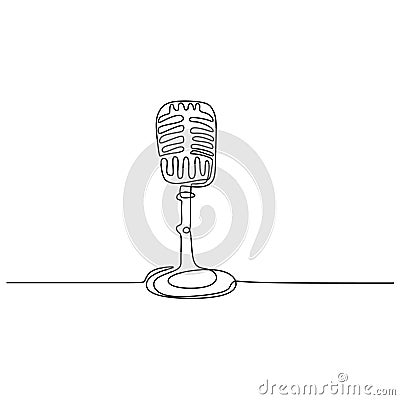one line drawing wired microphone vector illustration minimalist design Vector Illustration