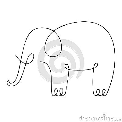 One line elephant design silhouette. Hand drawn minimalism style Cartoon Illustration