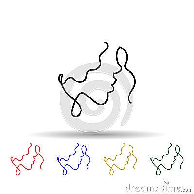One line, face, woman multi color icon. Simple thin line, outline vector of human icons for ui and ux, website or mobile Stock Photo