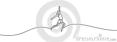 One line girl jump looks happy and freedom vector illustration, Concept of woman jumping symbol and metaphor of goal, target, Vector Illustration