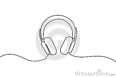 One line headphone speaker icon. Outline contour sketch of earphone gadget, continuous line headset drawing. Vector art Vector Illustration