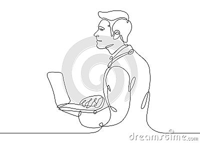 One line hipster laptop Vector Illustration