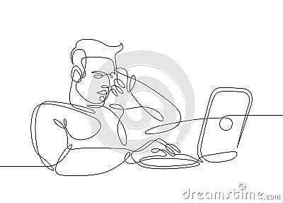 One line hipster laptop Vector Illustration