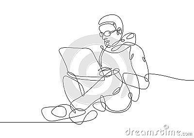 One line hipster laptop Vector Illustration
