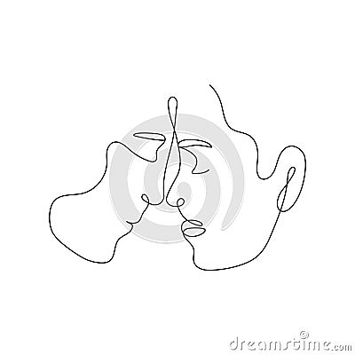One line love couple. Abstract continuous line drawing man woman silhouettes art poster minimal greeting card. Vector illustration Vector Illustration