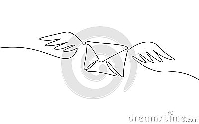 One line paper envelope. Black and white monochrome continuous single line art. Email message post letter send Vector Illustration