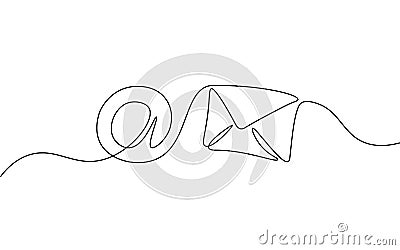 One line paper envelope. Black and white monochrome continuous single line art. Email message post letter send Vector Illustration