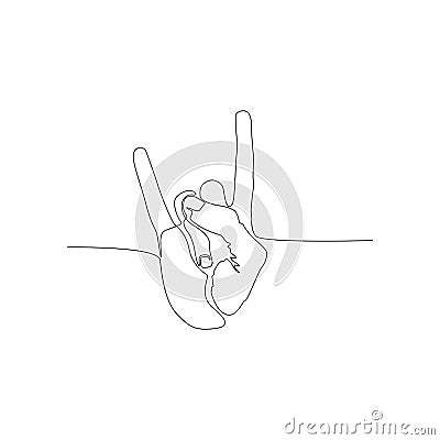 One line Rock and Roll sign. Hand gesture sign of the horns. Vector Vector Illustration