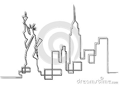 One line sketch style New York city skyline. Simple modern minimalistic style vector isolated on white background Vector Illustration